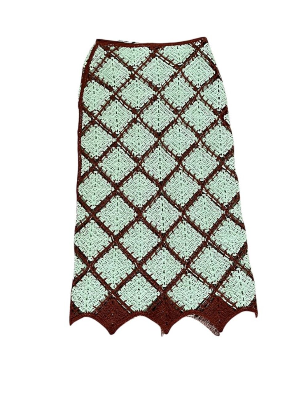 ZARA Light Green Crochet Midi Skirt Medium Side Zip Sheer Sustainable NWT Summer